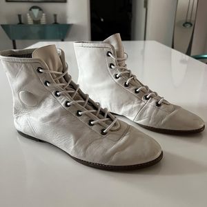 RARE Vintage Jil Sander avant garde white leather lace up flat boxing boots